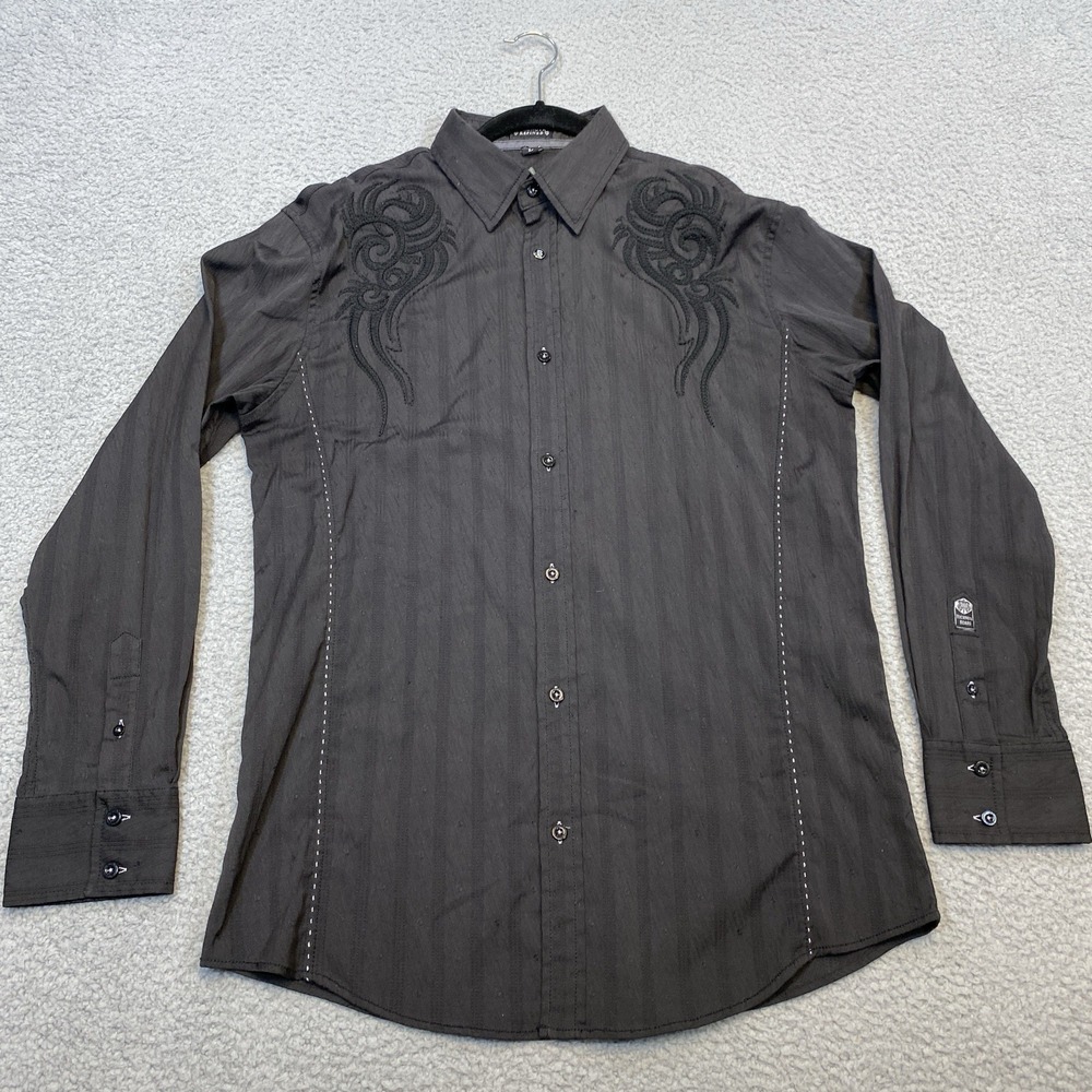 Roar Signature Shirt Mens L Button‎ Black Embroidered Western Ranch Cowboy Rodeo